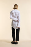 White Organic Poplin Collarless Tie Waist Shirt