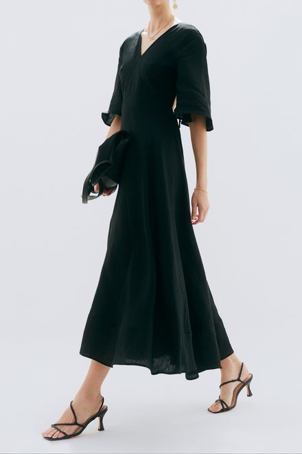 floaty linen dress La Mandarine Floral Print Cotton Voile Puff Sleeve Midi Dress