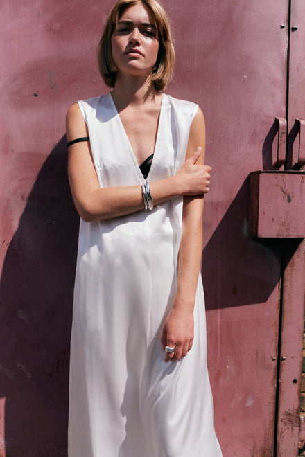 V Neck Ivory Silk Slip Dress