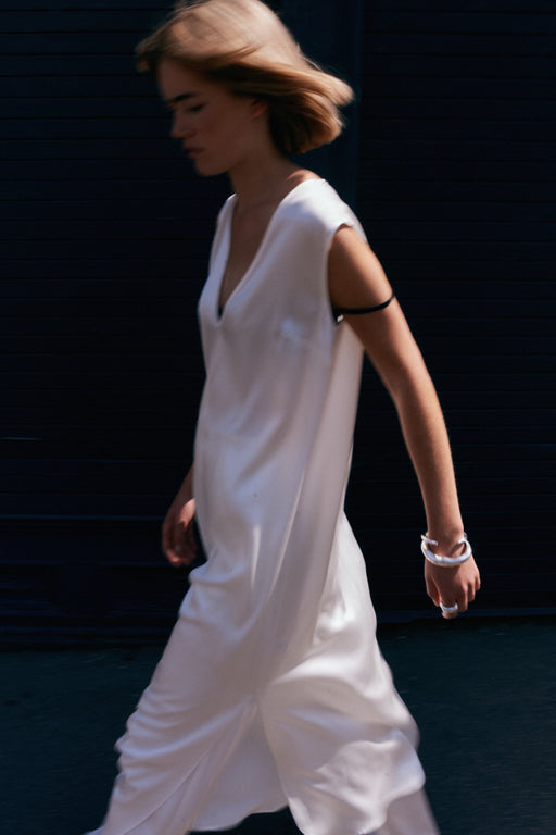 V Neck Ivory Silk Slip Dress