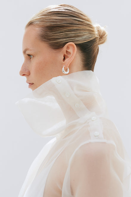Ivory Organza Mock Neck Shirt