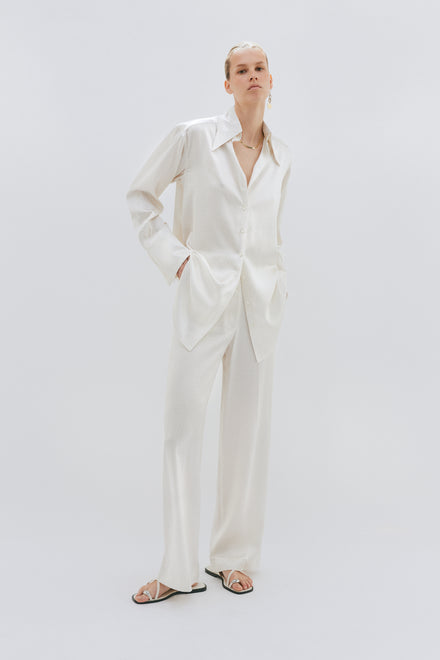 Ivory LP Printed Silk Wide Leg Tailored Trouser