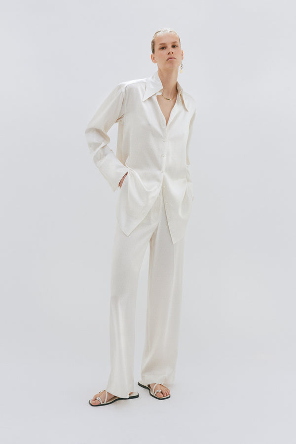Ivory LP Printed Silk Wide Leg Tailored Trouser