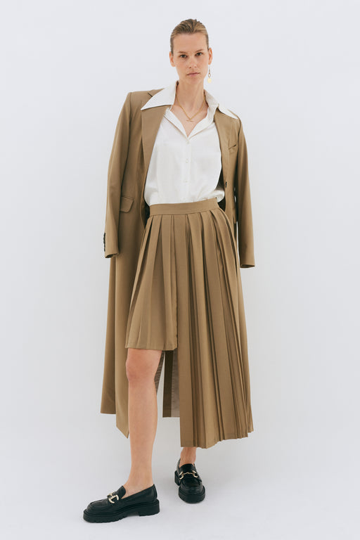 Khaki Exaggerated Contrast Pleated Skirt