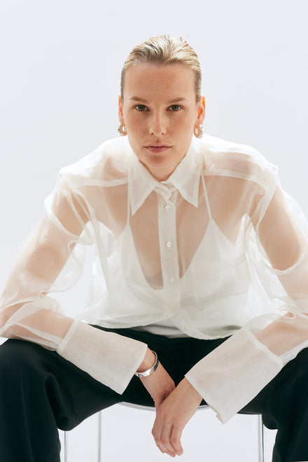 Ivory Organza Silk Oversized Tailored Shirt
