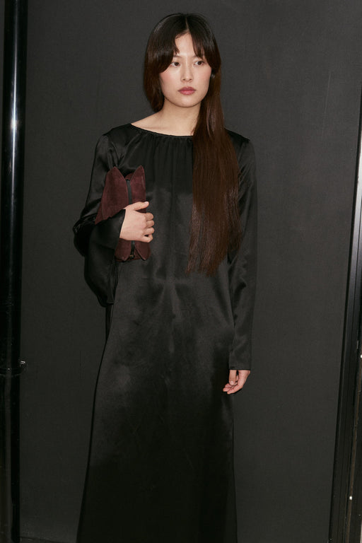 Black Silk V Back Dress