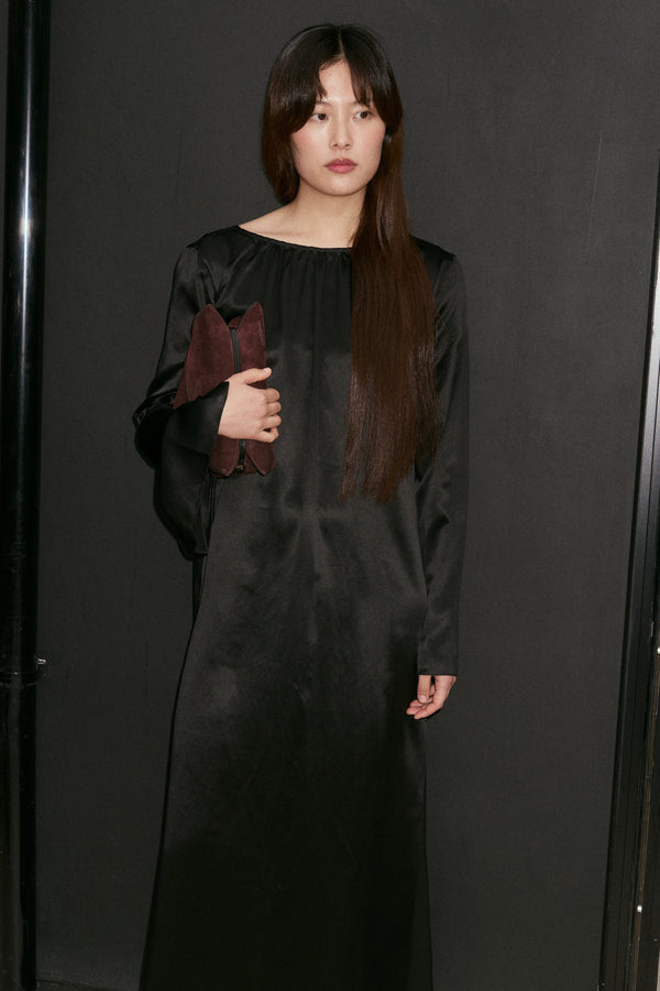 Black Silk V Back Dress
