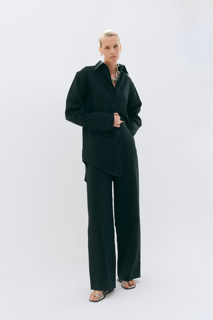 Black Linen Wide Leg Trouser