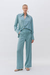 Aqua Tile Printed Silk Wide Leg Tailored Trouser