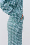 Aqua Tile Printed Silk Wide Leg Tailored Trouser