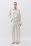 Ivory LP Printed Silk Wide Leg Tailored Trouser