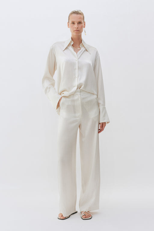 Ivory LP Printed Silk Wide Leg Tailored Trouser