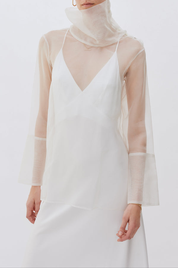Ivory Organza Mock Neck Shirt