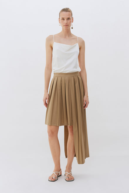 Khaki Exaggerated Contrast Pleated Skirt