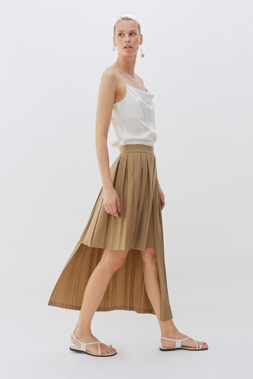 Khaki Exaggerated Contrast Pleated Skirt