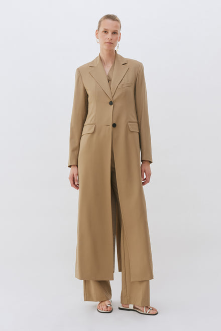 Khaki Single Breasted Tailored Wool Coat