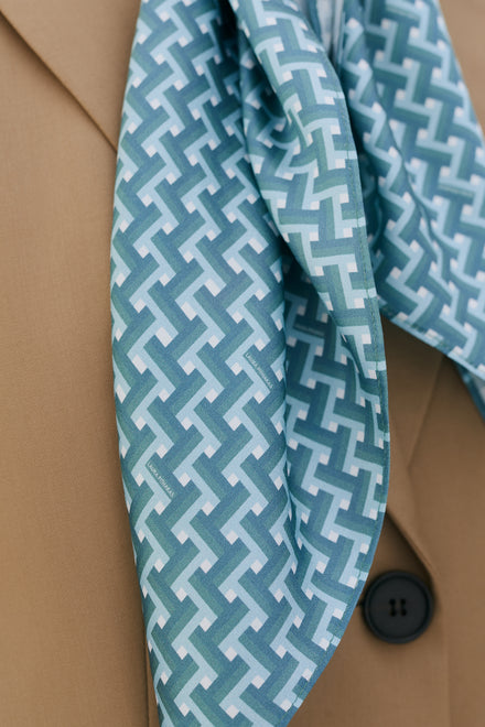 Blue Tile Print Oversized Silk Scarf