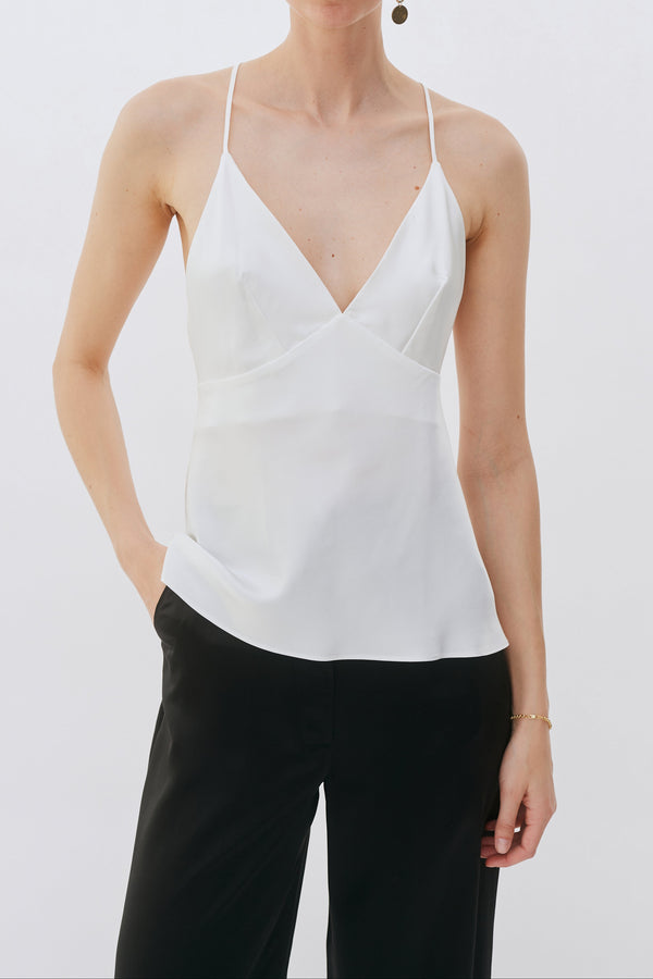 Ivory Silk V-Neck Camisole Top