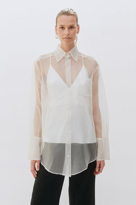 Ivory Organza Silk Oversized Tailored Shirt