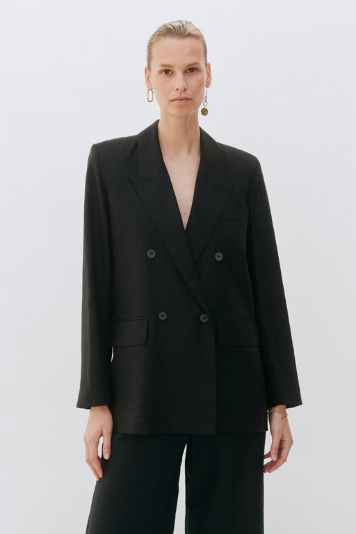Black Linen Double Breasted Jacket