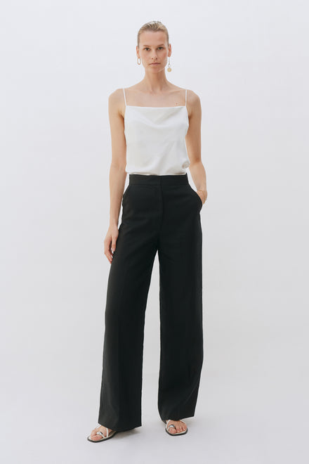 Black Linen Wide Leg Trouser