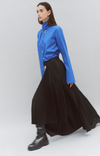 Black Wool Contrast Pleated Skirt