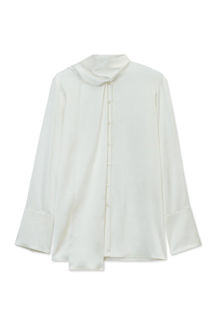 Cream Silk Tie Neck Shirt