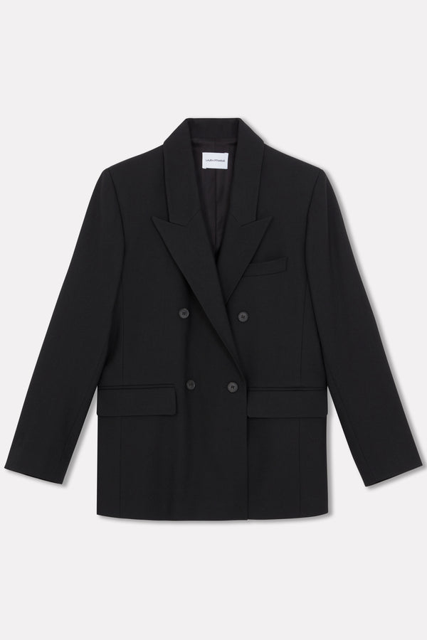 Black Wool Double Breasted Jacket