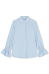 Blue Linen Floaty Smocked Cuff Shirt