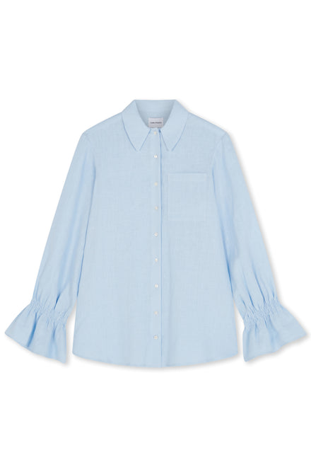 Blue Linen Floaty Smocked Cuff Shirt