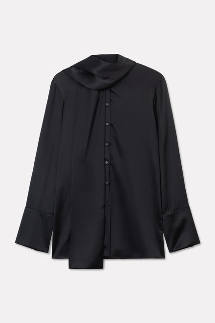 Black Silk Tie Neck Shirt
